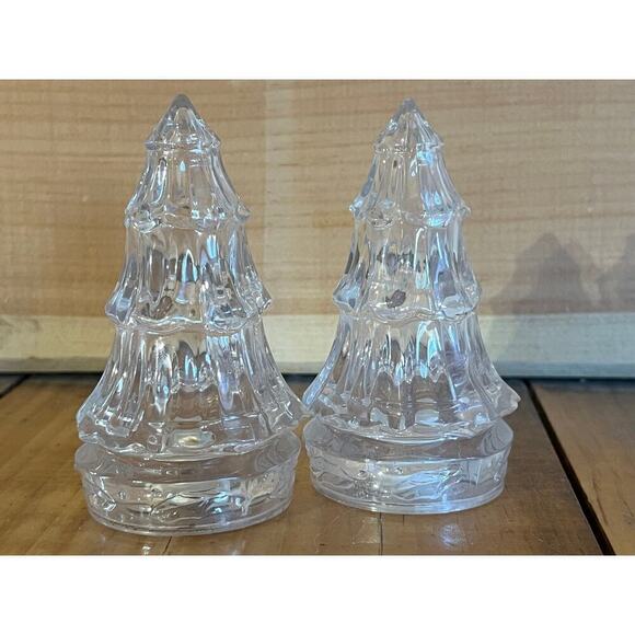 Set of Vintage Clear Plastic Christmas Tree Salt/Pepper Shakers. Holiday Decor - Picture 2 of 6